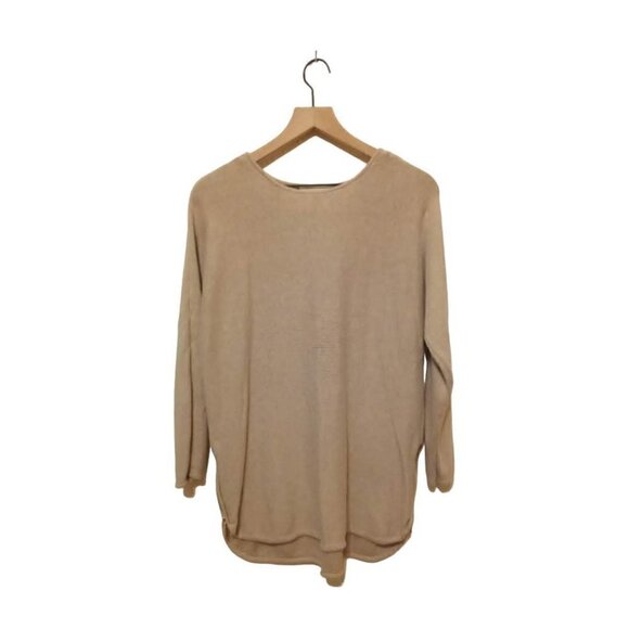 MICHAEL Michael Kors Sweaters - Michael Kors Tan Crew Neck Hi-Lo Double Side Zip Long Sleeve Sweater Sz L
